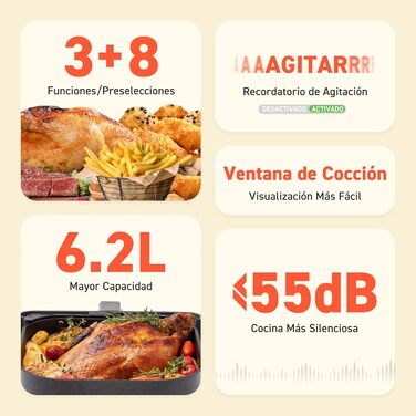 Аерофритюрниця COSORI 6,2 л з віконцем, 1700 Вт, 12 програм, сенсорне управління, регулювання часу та температури, рецепти в комплекті