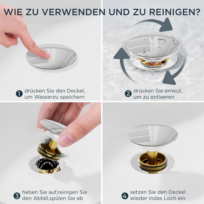 Змішувач для ванної кімнати FORIOUS з набором для зливу, чорний, висота виливу 190 мм, однорідний змішувач для умивальника