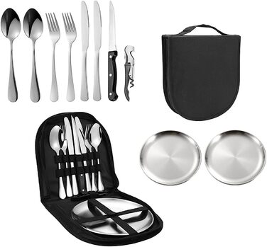 Набір столових приборів для кемпінгу, 1, портативний срібний посуд для пікніка, посуд для кемпінгу з нержавіючої сталі з виделками, ложкою, ножем, пляшкою