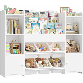 FOREHILL Дитяча полиця-стеллаж для іграшок та книг з 6 ящиками, 119 x 29,5 x 94 см, білий