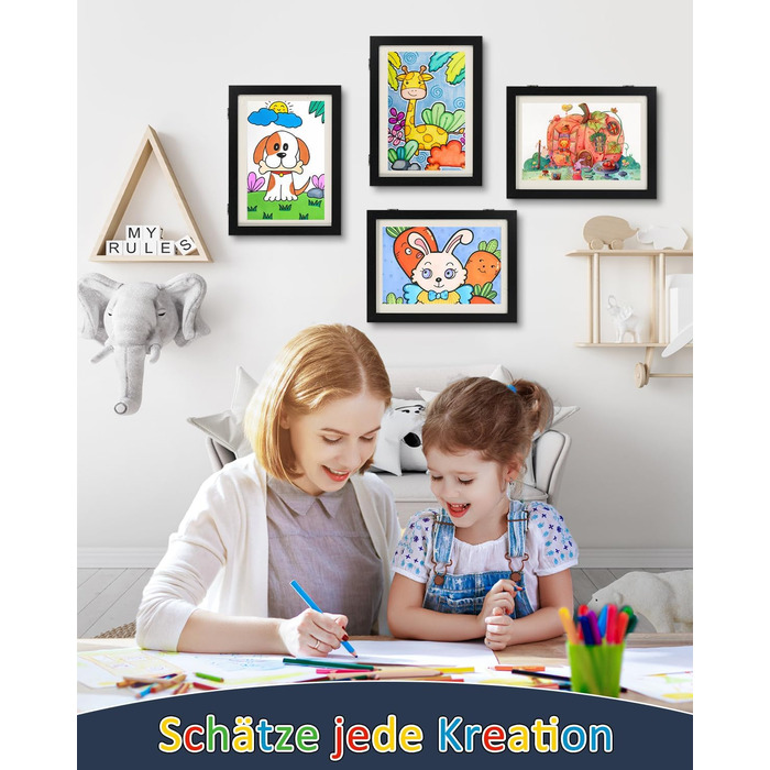 Рамка для дитячих малюнків Ciscle, A3, чорна. Рамка для фотографій та творчих робіт, ідеальна для школи та дому. 1 шт.