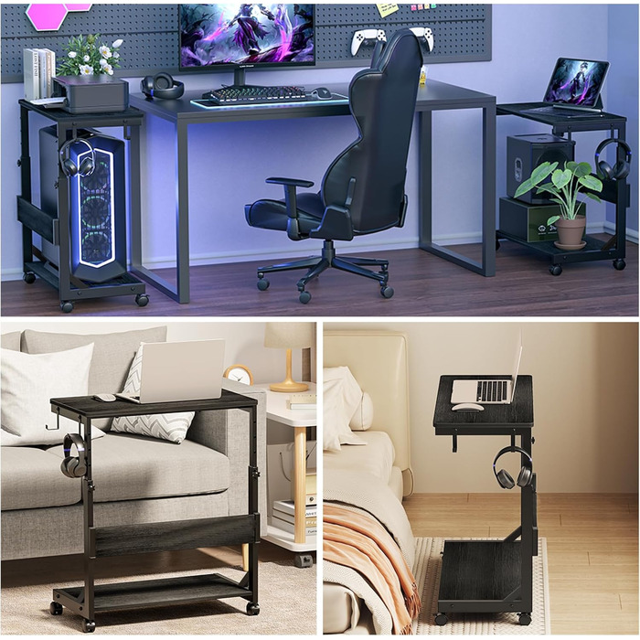 Регульований стійка для комп'ютера Tower, чорний, 64 x 34 x 59-84.5 см, з ATX корпусом та місцем для зберігання