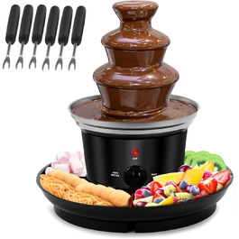 Електричний шоколадний фонтан на 3 яруси з нержавіючої сталі з функцією плавлення, піднос для закусок та 6 виделок. Фонтан для шоколаду та сиру. Набір для фондю