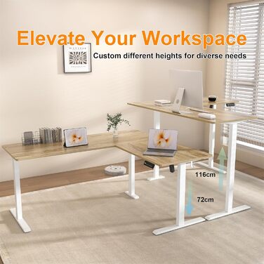 Електричний кутовий стіл BEXEVUE з регулюванням висоти 160x140 см, 3 режими пам'яті, антиколізійна технологія, ліворуч/праворуч, ергономічний комп'ютерний стіл, матеріал: акорн