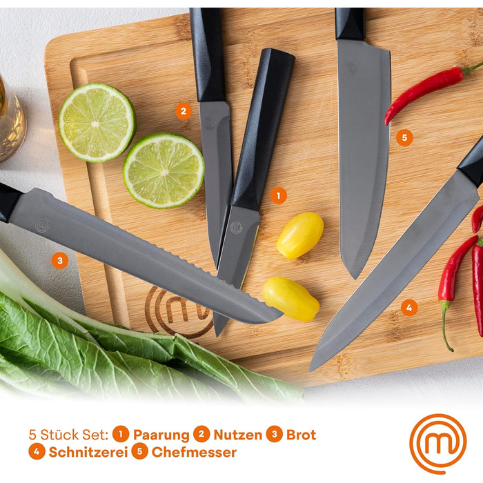 Набір кухонних ножів Masterchef 5 шт. з нержавіючої сталі, професійний, з японським дизайном