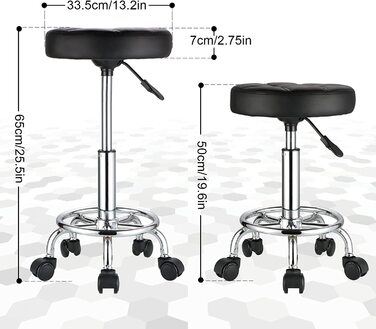 Круглий стілець на коліщатках hmtot mtot зі штучної шкіри з регульованим сидінням по висоті обертовий стілець з коліщатками чорний