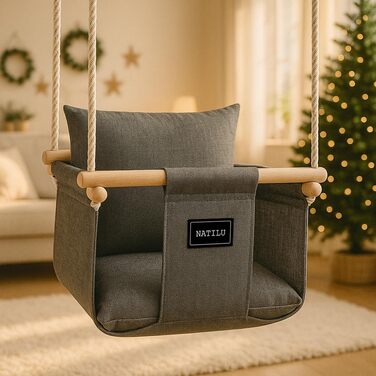 Дерев'яна гойдалка для дітей NATILU® - Indoor/Outdoor | Гойдалка для дому та вулиці | NATILU® Silver