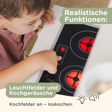 Дерев'яна дитяча кухня Nene Toys – іграшковий кухонний набір з підсвіткою та звуком, мийка, кран, мікрохвильова піч, духовка, полиці, гачки + аксесуари – іграшка Монтессорі від 3 років – подарунок для дівчаток та хлопчиків