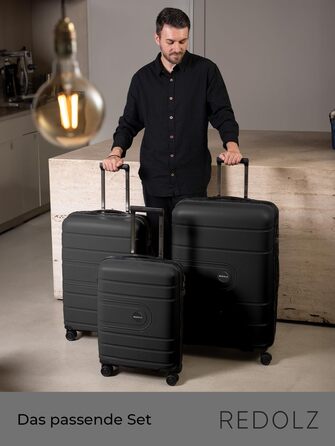 Візок REDOLZ Hard Shell XL 77 см, легкий поліпропілен, 4 подвійних колеса & TSA, чорний