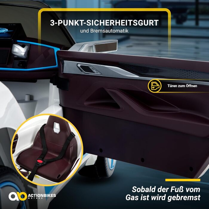 Дитячий електромобіль BMW i4 білий, ліцензійний, з пультом 2,4 ГГц, електроавтомобіль для дітей від 3 років