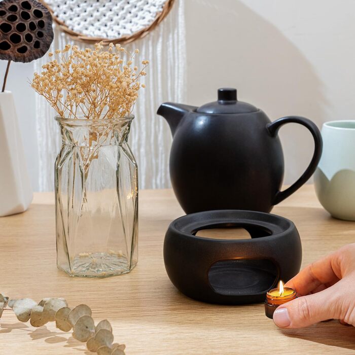 Заварник Happy Lemuro з ситечною вставкою керамічний - 1,2 л - Керамічний чайник чорний (антрацит) - Чайник - Чайник - Заварник - Кераміка для чайника - Чайні аксесуари - Чайник для розсипного чаю (з підігрівачем)