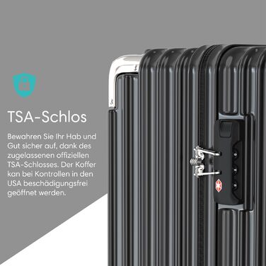 Середній валізний чемодан Voyagoux 71 л, жорсткий ABS, TSA-замок, 4 колеса, чорний, 27x41x67 см, легкий ручний багаж