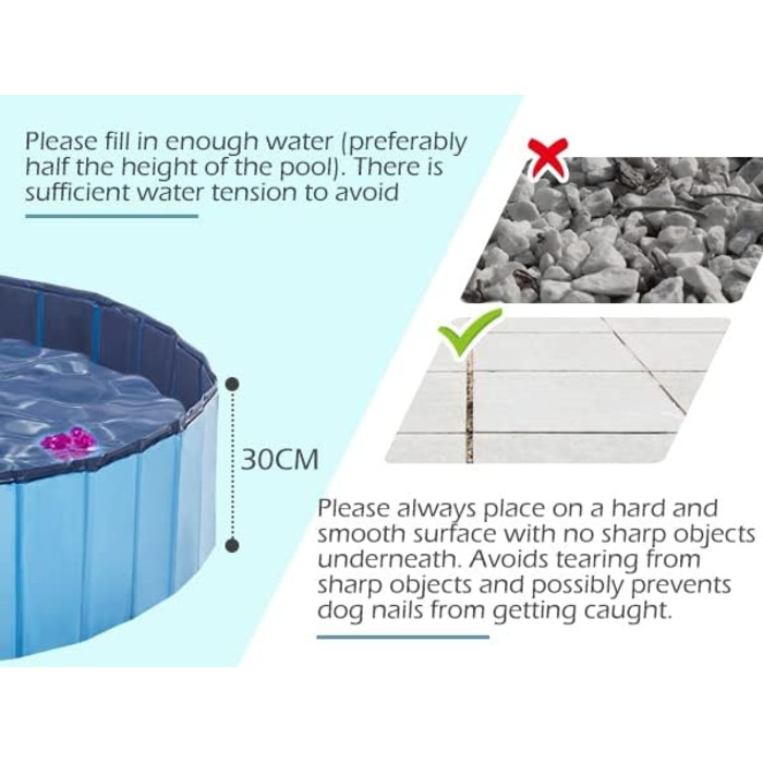 Портативний басейн для собак Дитячий басейн для собак, Складна ванна для собак і домашніх тварин, Дитячий басейн з ПВХ, Дитячий басейн для домашніх тварин, Нековзна ванна для саду Відкритий світло-блакитний 80 * 20 см