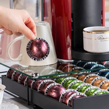 Організатор для капсул Nespresso Vertuo: металевий підставка на 50 капсул, чорний колір, зі скляною кришкою