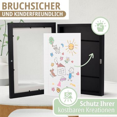 Рамка для дитячих малюнків KIYARI A4, 2 шт., білий, розкладний, з фронтальним доступом, для 150 малюнків, міцне дерево, безпечне скло, для творчості, дитячої кімнати та школи