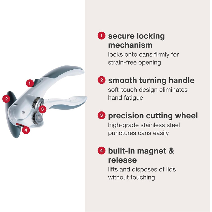 Відкривачка для банок Zyliss Lock N' Lift з підйомником кришки та магнітом, біла