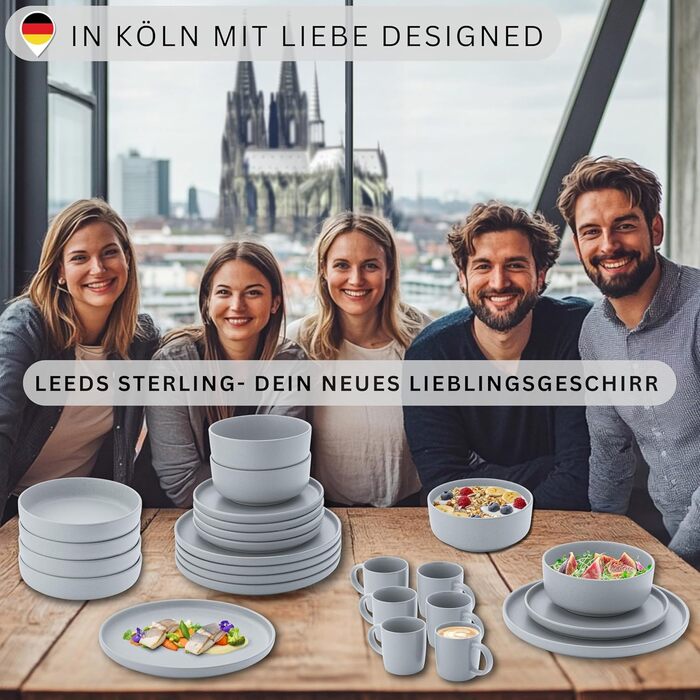 SÄNGER Leeds Sterling | Набір керамічних мисок, 6 предметів, миски для пластівців на 6 осіб, миски, стійкі до подряпин, стійкі до використання в мікрохвильовій печі, можна мити в посудомийній машині, маленькі миски, глибокі тарілки, сірі, 780 мл | КОЛЕКЦІ