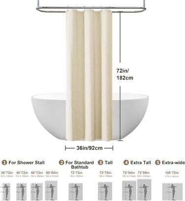 Штора для душу з льону з металевими кільцями, 182x182 см, темно-синій (Marineblau)