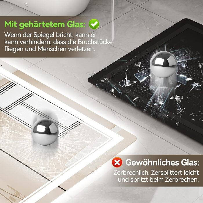 Дзеркало для ванної кімнати зі світлодіодним підсвічуванням 70x50 см, LED Smart дзеркало, антизапар, 3 кольори, регулювання яскравості, горизонтальне/вертикальне кріплення