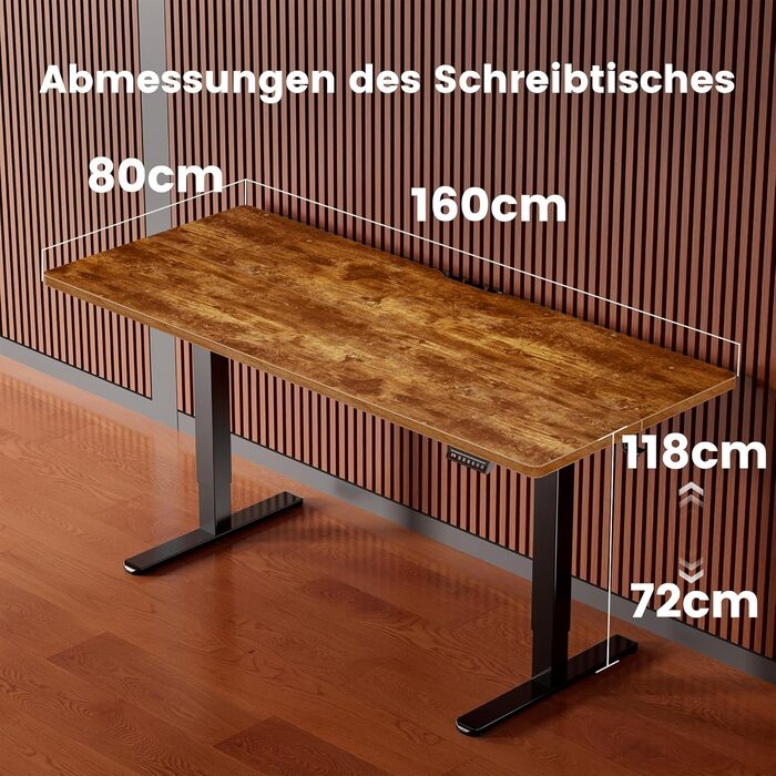 Електричний регульований стіл ErGear 160x80 см з 4-ма пам'ятними настройками, з'єднувальною пластиною, для дому та офісу, вінтажний колір дерева