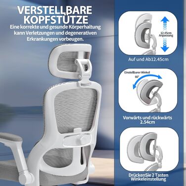Офісне крісло TRALT Ergonomic - ігрове крісло з регульованою підголівником та поперековою підтримкою. Крісло для дому та офісу, комп'ютерне крісло для великих людей, сітчасте крісло, вантажопідйомність 150 кг (Сірий)