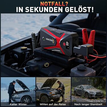 Powerbank Starthilfe 20000 mAh для автомобіля 12V з кабелями та LED-ліхтарем. Запуск авто до 7.5л бензину або 5.0л дизеля. 4-в-1 функція. Підходить для подорожей та надзвичайних ситуацій.