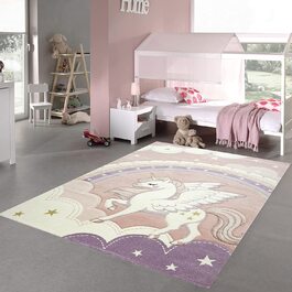 Килим-мрія круглий дитячий ігровий килимок * міцний * Єдиноріг райдужні Хмари Розмір (200 х 290 см, кремово-рожевий)