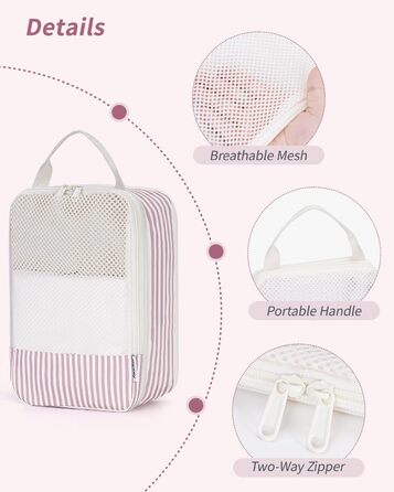 Набір органайзерів для валізи та рюкзака Narwey, 6 шт, компресійні пакувальні куби для подорожей (Рожеві смужки)