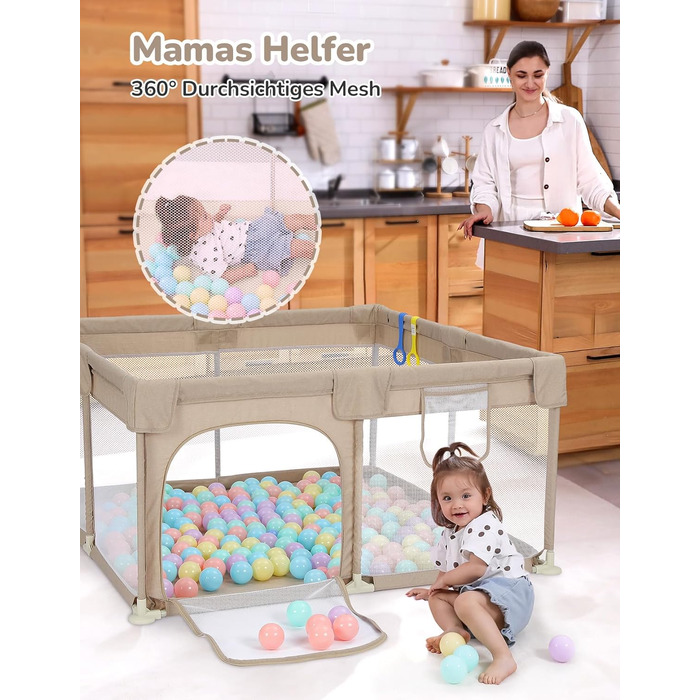 Манеж Dripex Baby 127x127см, Манеж дитячий з дихаючою сіткою, Дитячий манеж на блискавці, Дитячий манеж, Манеж малий темно-сірий (Коричневий 127127см)