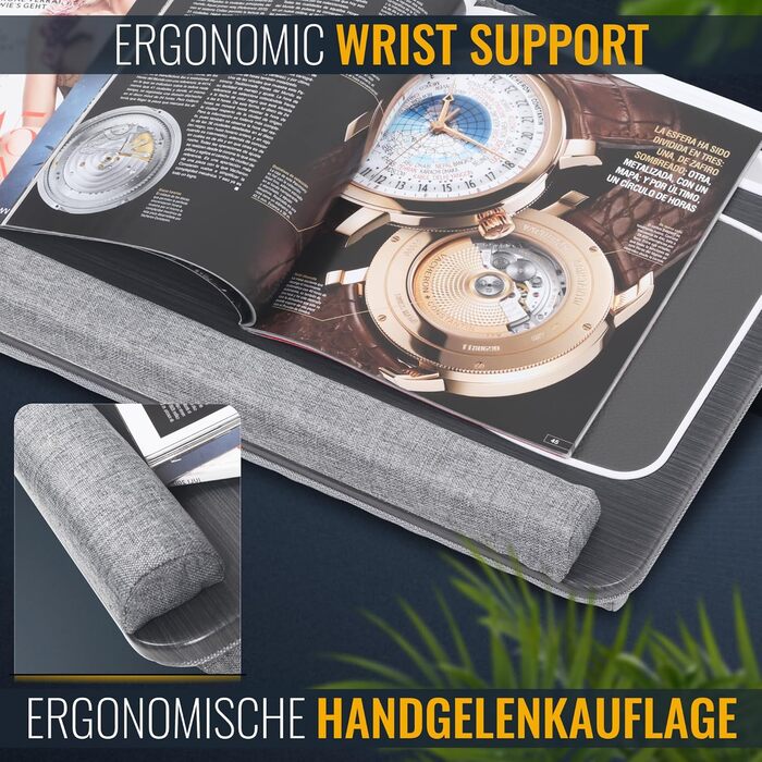 Підставка для ноутбука Ricoo з подушкою XXL, бамбукова підставка для laptop, стіл для ліжка/софи, з підкладкою для миші (LA0035, антрацит)