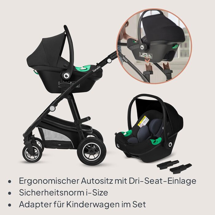 Дитяча коляска Lionelo Bianka 3 в 1: люлька, автокрісло, прогулянкова, до 22 кг, чорний онікс