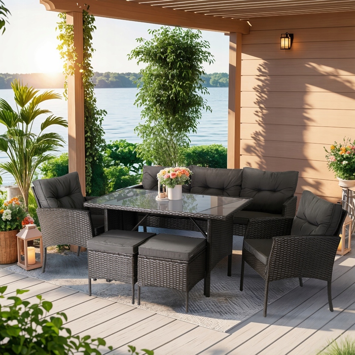 Комплект садових меблів із техноротанга MEBEL ELITE, чорний, 6 предметів