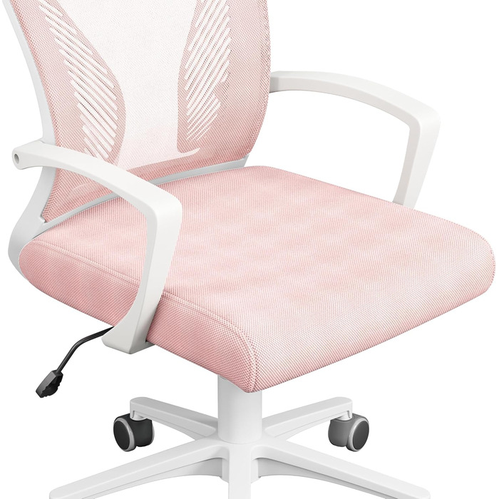 Офісний стілець Yaheetech ергономічний з сітчастою спинкою, регульований, з підлокітниками, до 136 кг (Рожевий)
