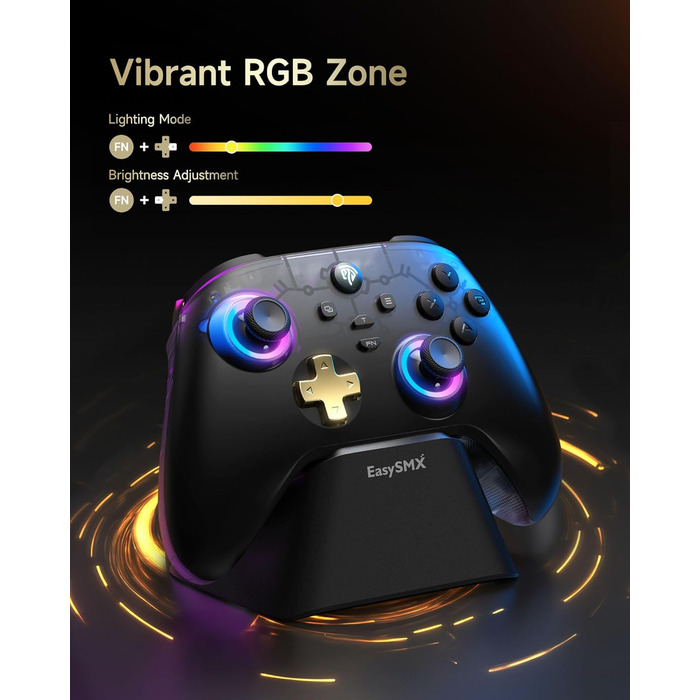 EasySMX D05 PC контролер з док-станцією: бездротовий геймпад з Хол-ефектом для ПК/Switch/Android, чорний та золотий