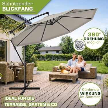 Садова парасолька-ампел Tillvex з алюмінієвим стержнем та чохлом, 350 см, Taupe — поворотна на 360° з рукою-кurbel, захистом від UV та вітру, водонепроникна