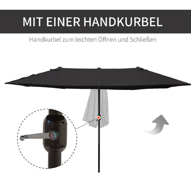 Outsunny Parasol Garden Parasol Market Parasol Double Parasol Patio Parasol з ручною рукояткою Чорний овал 460 x 270 x 240 см