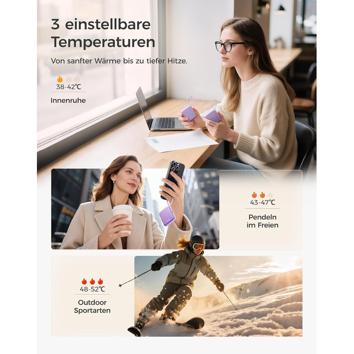 Електричні грілки для рук OCOOPA 2 шт., 3 режими нагріву, швидкий нагрів, 4000mAh, USB, для жінок, Outdoor, фіолетові