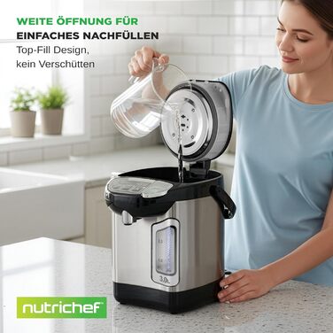 Електричний автоклав NutriChef 3L з дозатором гарячої води – нержавіюча сталь, безпечний кришка, безперебійний кран | Функція підігріву для глінтвейну, чаю, кави | Для комерційного та особистого використання | 1100W, компактний пристрій