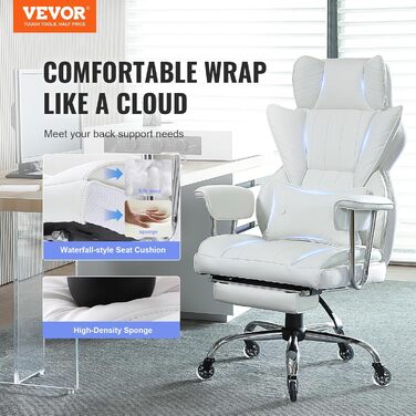Офісне крісло VEVOR з регульованим нахилом спинки, біле, універсальний розмір