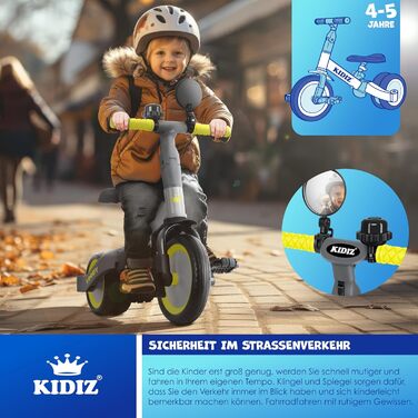 Біговел-триколіс KIDIZ 6-в-1 для дітей від 1 до 5 років (до 25 кг), сірий: з ручкою, захисним бампером, ременем безпеки, дзвінком та дзеркалом