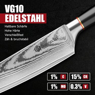 Ніж Sunnecko Дамаск 20см: професійний кухонний ніж з високоякісної сталі Дамаск, стійкий до корозії та довговічний. Ідеальний подарунок для кухарів-професіоналів та любителів.