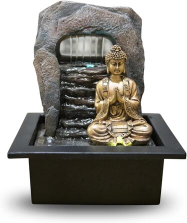 Джерело води Zen'Light Dao від Zimmerbrunnen: Будда, LED-підсвітка, для медитації та релаксації. Декор Фен-Шуй, висота 26 см, горіх