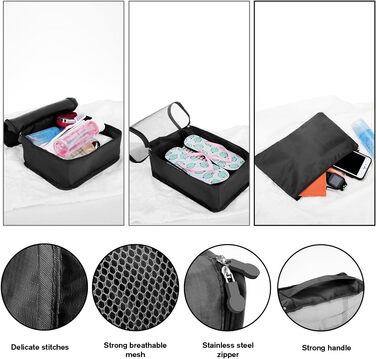 Набір органайзерів для валізи та подорожей, водонепроникні пакувальні куби для одягу, 12 шт, чорні