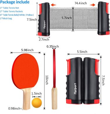 Набір для настільного тенісу FBSPORT, набір ракеток для настільного тенісу з 2 веслами, 1 висувною сіткою, 6 м'ячами, 1 сумкою для перенесення, для тренерів дорослих дітей у приміщенні на відкритому повітрі чорний