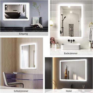 LED дзеркало для ванної кімнати Boromal 40x60 см з підсвічуванням та вимикачем, 6500K, холодний білий світ, Стиль Jb