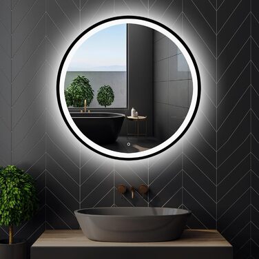 LED дзеркало для ванної кімнати 60 см з чорною рамою та підсвічуванням