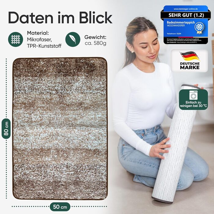 Килимок для ванної кімнати [60x90] нековзкий – розкішний килимок для ванної кімнати великого розміру та пральний | Високоякісні килимки та килимове покриття для ванної кімнати, душової кабіни та іншого | чорний (50 x 80 см, бежевий)