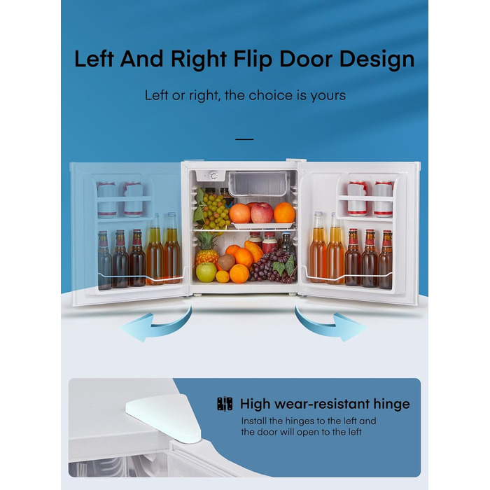 Міні-холодильник E 46L з морозильною камерою, енергоощадний, регулювання температури, білий