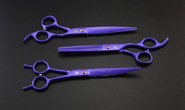 Набір ножиць для стрижки та проріджування шерсті для собак Purple Dragon, 7,0-дюймова прикраса зі стразами, 3 шт. - Рожевий (Фіолетовий)