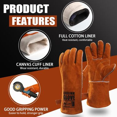 Швейний фартух QeeLink зі шкіри з рукавичками, 6 кишень, вогнестійкий та жаростійкий, коричневий